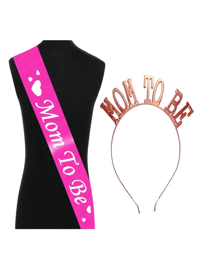 بروبسيكل طقم مكون من قطعتين: وشاح وردي وتاج ذهبي وردي للأم الحامل، مصنوع من الساتان، بتصميم مستوحى من حفلات استقبال المولود الجديد. مثالي لجلسات تصوير الحمل. - Image 2